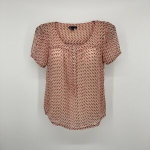 Gap Blouse Women Small Pink Brown Chevron Short Sleeve Button Front Scoop Neck